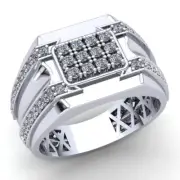 Genuine 1ctw Round Cut Diamond Mens Cluster For Him Engagement Ring 14K Gold