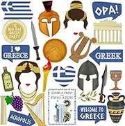 Htabiol Greek Photo Booth Props - 29pcs Ancient Greece Theme Party Decorations for Toga, Roman, and Gladiator Events