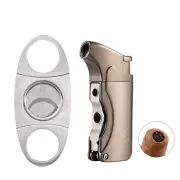 Galiner Butane Cigar Lighter With Punch 1 Jet Flame Torch and Metal Cigar Cutter
