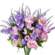 Artificial Flowers Silk Rose Peony Bouqets Purple Faux Flowers Indoor Spring ...