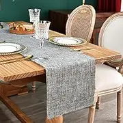 Farmhouse Rustic Faux Linen Table Runner Neutral Grey Table Runners Double Layer Reversible Rectangle Runners for Daily Use Kitchen Dining Banquet Holiday 13x90 Inch