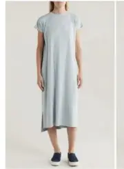 Eileen Fisher High Crew Neck Cap Sleeve Midi Dress Color Dawn Medium NWT