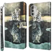 PU Wallet Phone Case 3D Printing Protective Cover with Strap for Motorola Moto G51 5G
