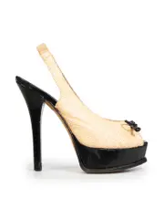 Black & Beige Patent Leather Raffia Platform Heels
