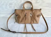 NEW Rebecca Minkoff Desert Tan Textured Leather Tasseled Moto Zip Satchel Bag