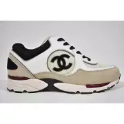 Chanel 22S White Ivory Beige Black CC Logo Tie Flat Runner Trainer Sneaker 41