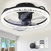 360° Oscillating Ceiling Fans with Light and Remote,Smart Ceiling Fan with Alexa/Google Assistant/App Control,Ceiling Fans with 6 Speed Reversible Blades for Bedroom,Crystal-Like Lampshade