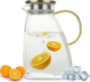 APACALI Fridge Door Water Jug, 1.8Litre/63oz Glass Jug with Stainless Steel Lid, Fridge Door Glass Jug, Fridge Door Jug for Water, Tea, Juice, Cold Brew, Transparent