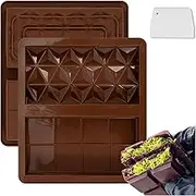 TIAMORK 2 Pcs Chocolate Molds,1 Inch Deep,Chocolate Bar Molds Large and Thick,Food Grade Silicone Deep Chocolate Bar Mold Kitchen Baking Mould with a Scraper