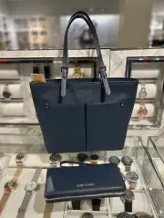 Michael Kors Jet Set Travel Medium Double Pocket Tote Bag+Continental Wallet Set