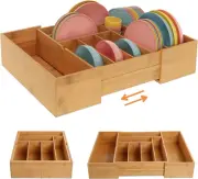 Sustainable 3.9'' Bamboo Drawer Organizer - 8 Adjustable Dividers for Multi-Use