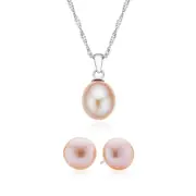 Sterling Silver 9-10mm Freshwater Pearls Gift Set