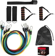 Exercise Resistance Bands Set,Fitness Stretch Workout Bands Cord with Pull Ropes, Handles, Door Buckle, Foot Ring and Bag for Men Women Abdomen Waist Arm Fitness（11pcs）