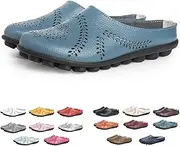 [ROCOTT] Women Casual Mules Hollow Summer Slippers, Lightweight Comfy Leather Backless Flat Mules Sandals Slip On Loafer Shoes (Color : Blue, Size : 41)