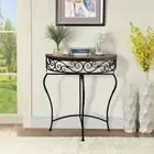 Boston Metal Half Moon Console Table with Wood Top, Scroll Accent, Dark Brown