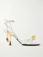 [Bottega Veneta] Bottega Veneta - Adam Embellished Intrecciato Leather Sandals - White - EU 37 EU 37 White