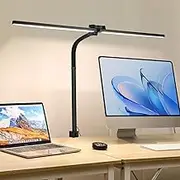 Lightess 20W Double Head Desk Lamp LED, Black, Aluminium, Clip On, Table Light with 5 Color Modes, Stepless Dimming, Eye-Care, Wireless Remote Control