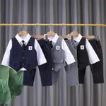 1-5歲韓版兒童領帶西裝馬甲三件式童裝男童條紋西裝背心禮服春裝