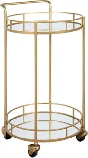 Maxkon Bar Cart Rolling Serving Cart Drinks Wine Stroage Trolley round Gold 2 Tr