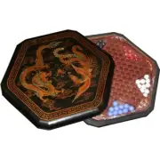 Chinese Checkers - Black Painted Dragon and Phoenix with Marbles Pieces New