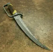 UBR CUSTOM HANDMADE DAMASCUS STEEL VINTAGE BOWIE KNIFE WITH STAG HORN HANDLE