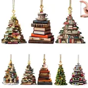 8Pcs Acrylic Book Lover Book-Shaped Bookshelf Pendant Ornament Christmas Tree Decor