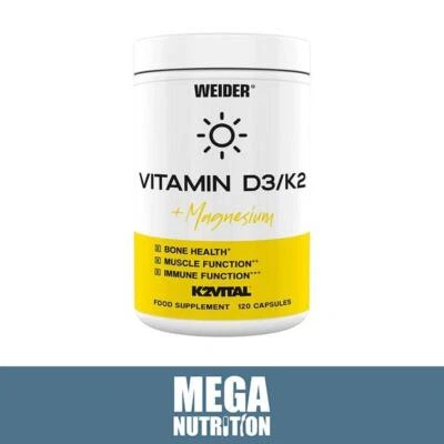 Weider Vitamin D3/K2 + Magnesium 120 Capsules Key To Good Bone & Heart Health