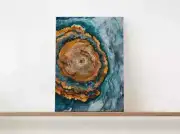 Blue Gold Tree Ring Painting, Abstract Unframed Canvas Print Australian Wall Art