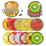 12 Pcs Fruit Diamond Painting Art Coasters with Holder for Beginners Adults