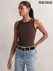 Reiss Chocolate Brown/Black Becca Stretch-Cotton Jersey Tipped Vest (W72766) | $80
