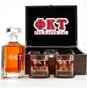 Phi Kappa Tau - Fraternity Decanter and 2 Glasses In Wood Box Set