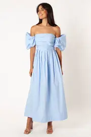 [PUP56] Solana Off Shoulder Midi Dress - Blue 6 Blue