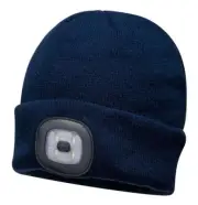 Beanie with LED Head Light USB Rechargeable NAVY Headwear Work IN dark