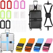Glarks 25Pcs Luggage Straps, Luggage Tags and Backpack Strap Kit, Suitcase Belts Wide Adjustable Packing Straps and Plastic Luggage Identifiers with Lanyard for Travel All Suitcase Baggage
