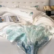 BeddingSet LuxuryCotton Exquisite Peacock Feather Embroidery DuvetCover BedSheet
