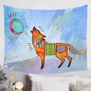 Native American Wild Animal Art Painted Wolf Tapestry