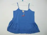new MOSSIMO Tank Top Women's Size M Rayon Spaghetti Blue Ruffle Flare