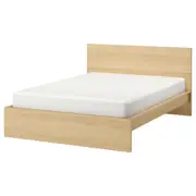 MALM bed frame, high, white stained oak veneer, Double