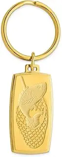 [Generic] Gold Plated Solid Textured Engravable Polished and satin Animal Sealife Fish in Net Key Ring Jewelry Gifts for Men