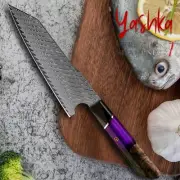 Japanese Kiritsuke Knife Chef Kitchen Knife AUS10 Damascus Steel Orange Purple
