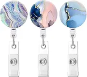 Retractable Badge Holders, Cute Nursing Badge Reel, Badge Clip ID Card Holders (3pack Pretty Marble)