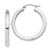 Sterling Silver Rhodium-Plated 3X30mm Square Tube Hoop Earrings