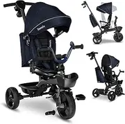 Lionelo Kori Tricycle with Push Bar for Children Aged 1.5 to 5 Years, Rotating Seat, Magnesium Frame, Maintenance Free Rubber Wheels, Free Wheel, Removable Canopy, 55 x 80 x 56 cm