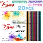 20 Colors 20pcs Glitter Heat Transfer Vinyl 12"x10" T-Shirt HTV Iron On Bundle