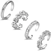 [POVIK] 4PCS 14K Gold Filled Toe Rings for Women Adjustable Flower Simple Band CZ Toe Ring Set Open Adjustable Toe Rings Summer Beach Foot Jewelry Set