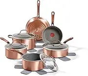 T-fal Preserve Ceramic Non-Stick Cookware, 13 Piece Pots and Pans Set, Rose Gold