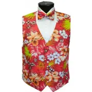 Red Hawaiian Floral Tuxedo Vest and Bowtie