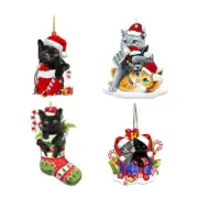 Cat Christmas Plate with Cat Printing Pack of 4pcs Fun Decor for Christmas Tree