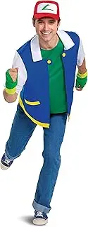 Disguise unisex-adult Ash Ketchum Costume, Official Ash Costume Pokemon Outfit With Jacket and Hat, As Shown, Small