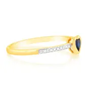 Created Sapphire & Heart Shaped Diamond Ring in 9ct Yellow Gold, Q
